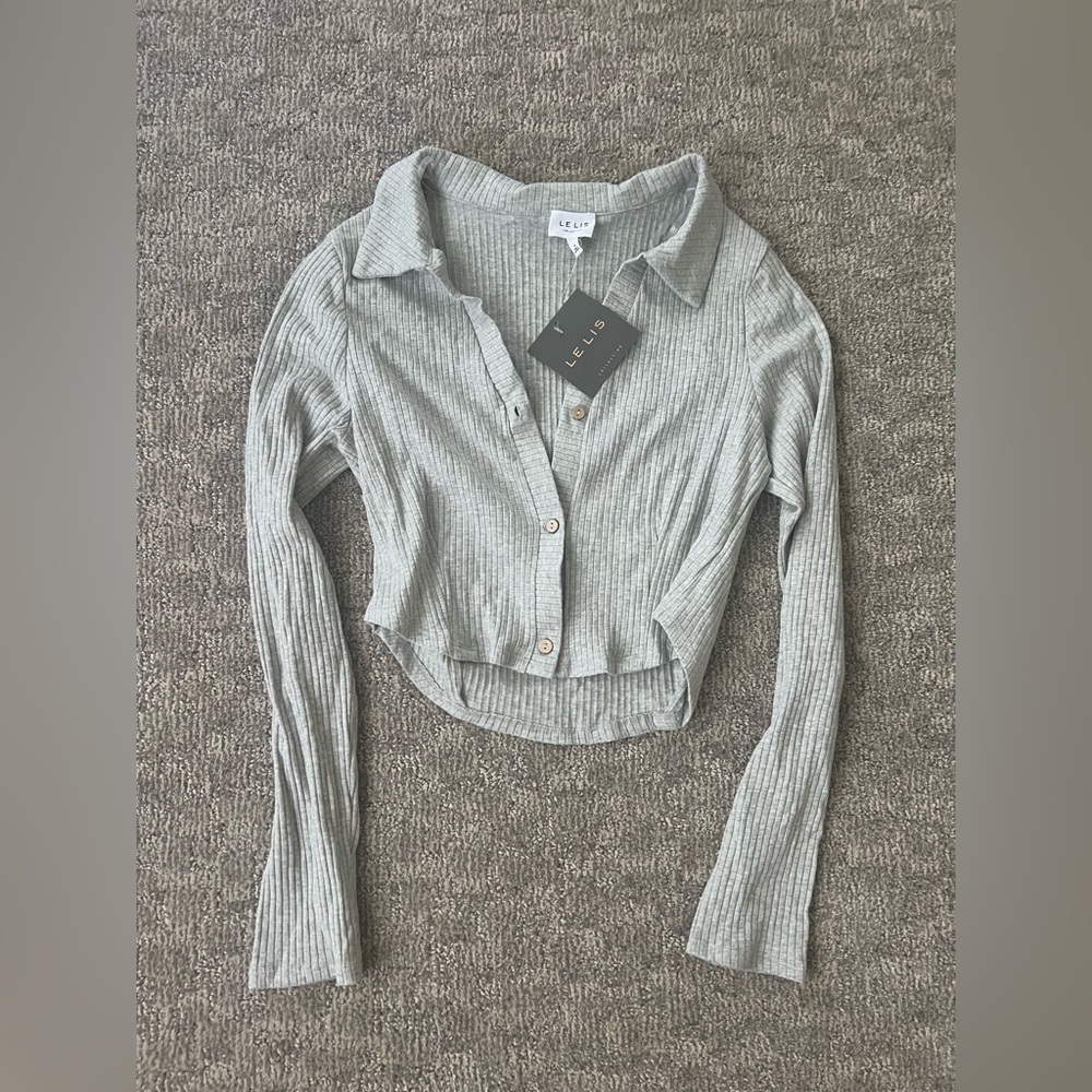 Le Lis Light Gray Ribbed Button Down Shirt